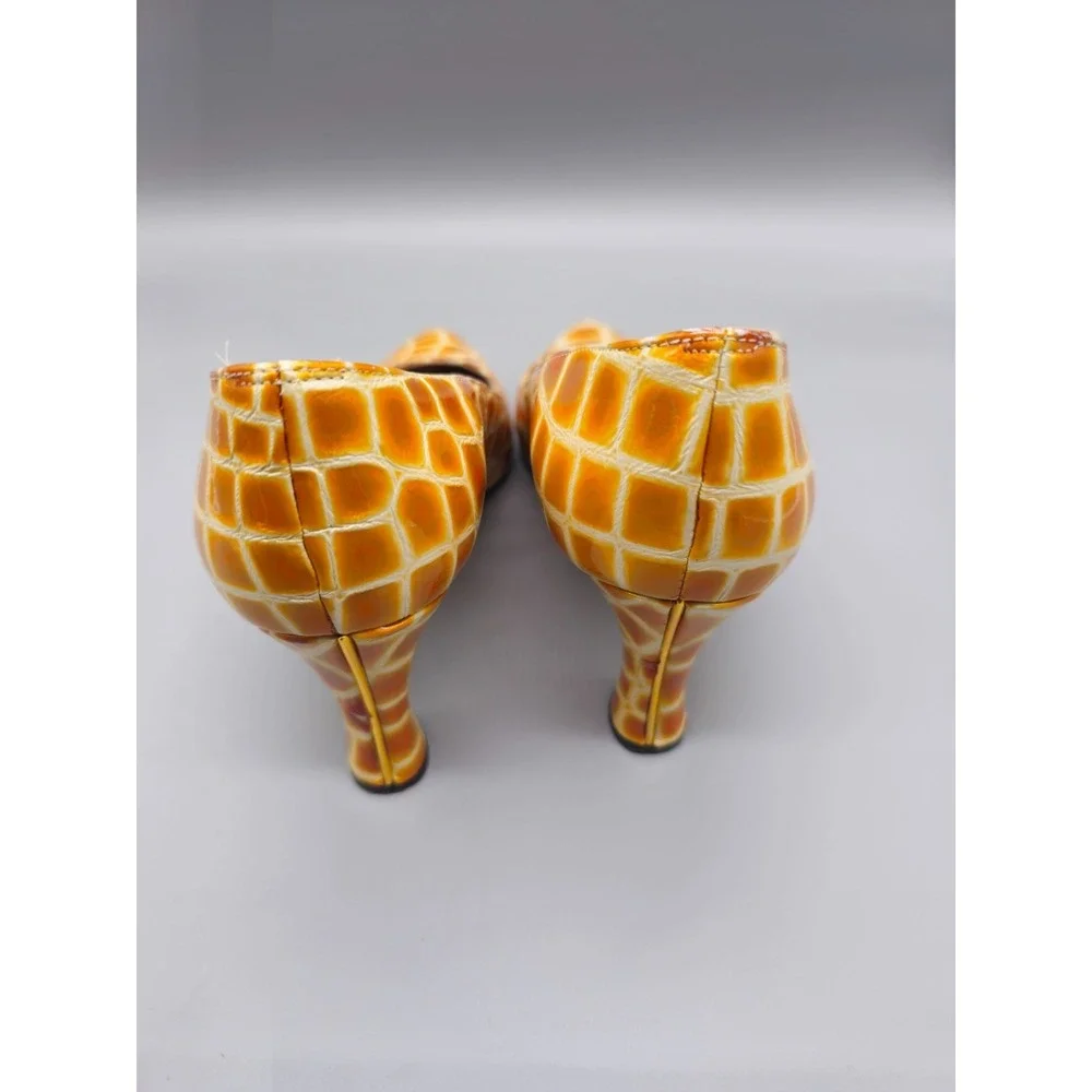 Vintage Timothy Hitsman Women 8M Yellow Marbled Square Heels Pump Spain Made